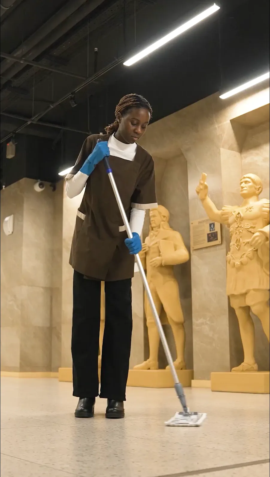 Профессиональная администратор в холле современного хостела приветствует гостей